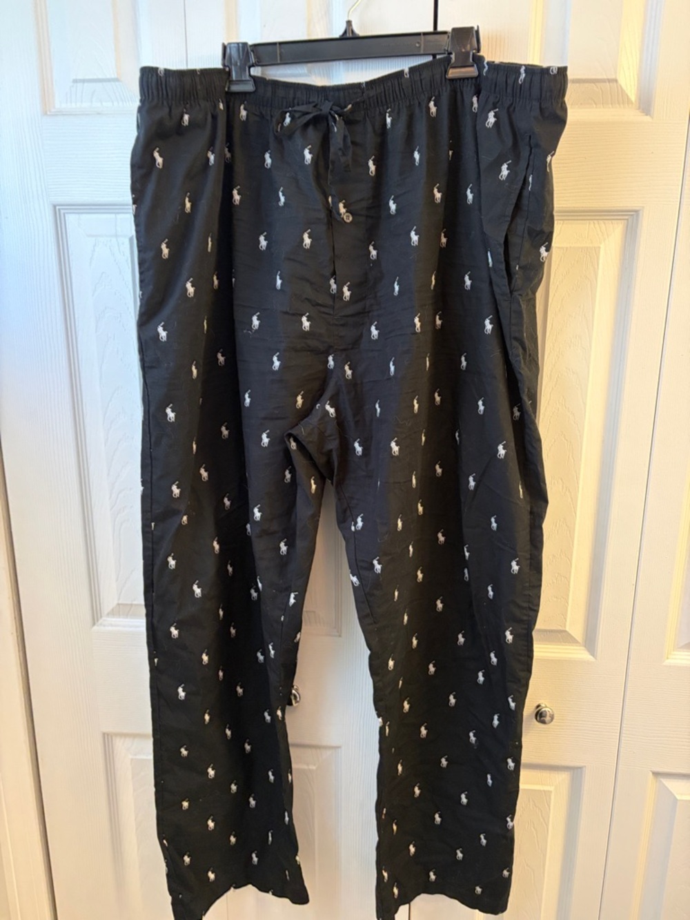 Polo by Ralph Lauren Black Cotton Lounge Pants with White Pony Motif